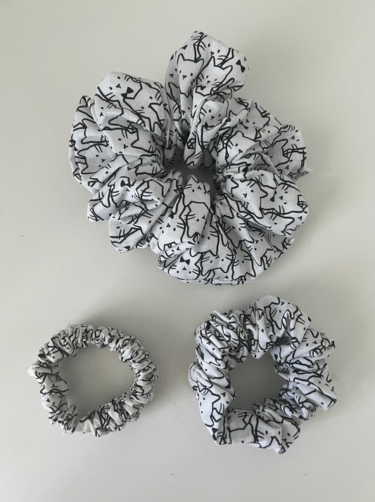 Black and White Cat Scrunchie