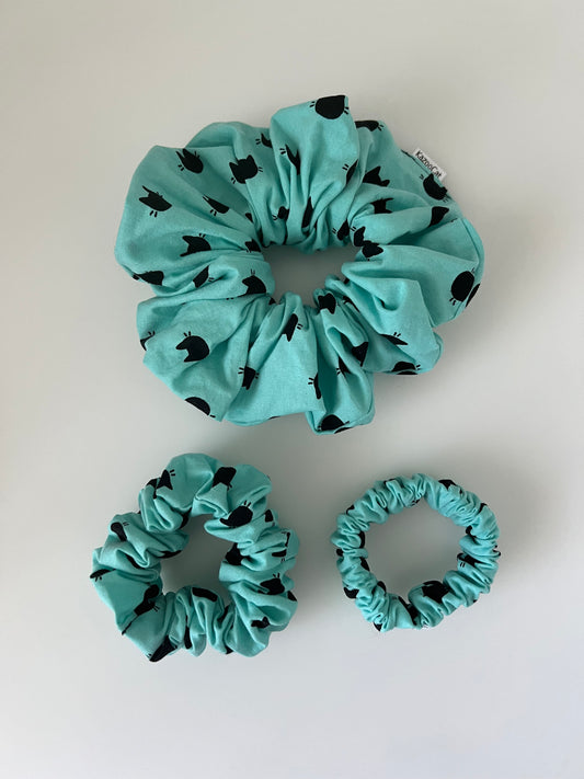 Turquoise Black Cat Scrunchie