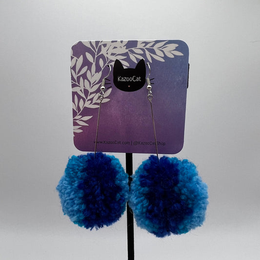 Dark Blue Ombre Pom Pom Earrings