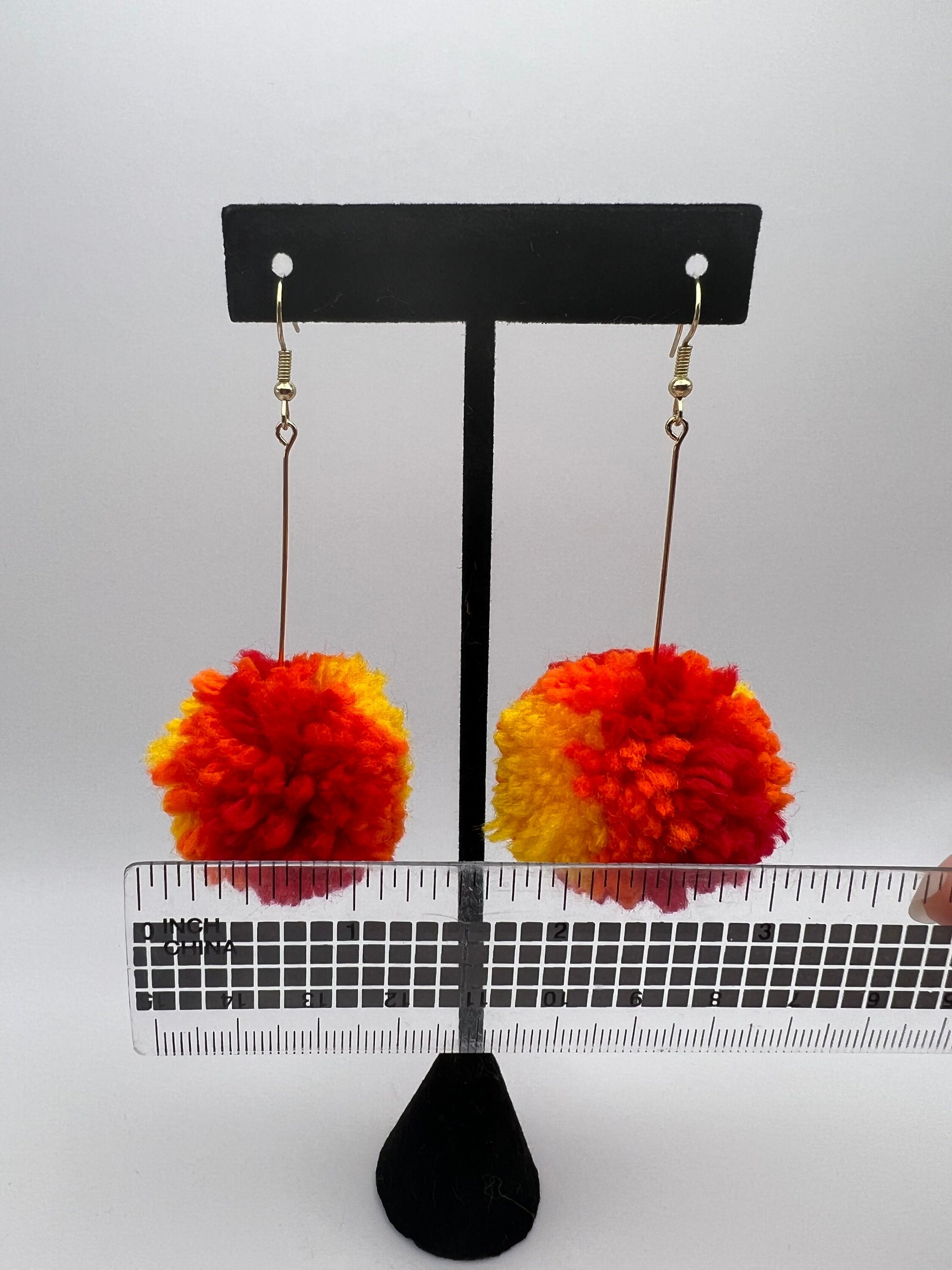 Fire Ombre Pom Pom Earrings