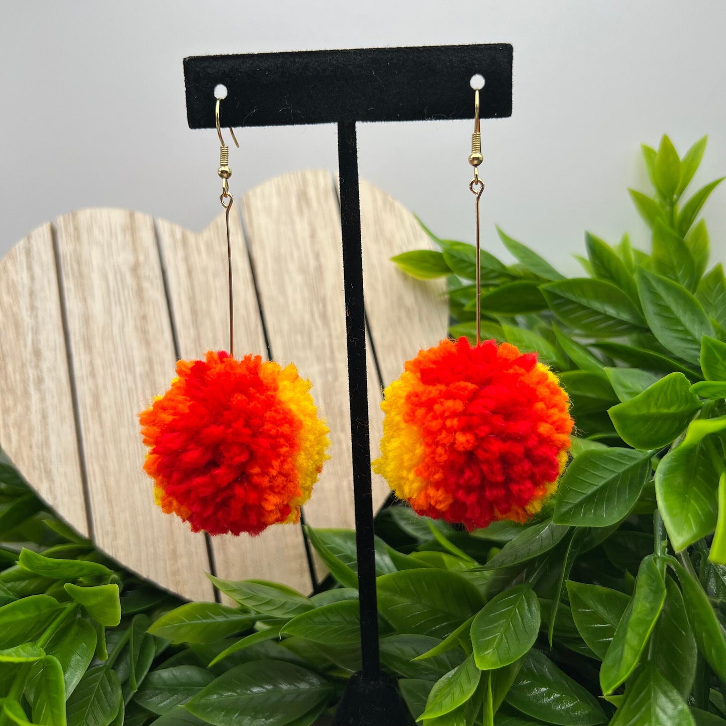 Fire Ombre Pom Pom Earrings