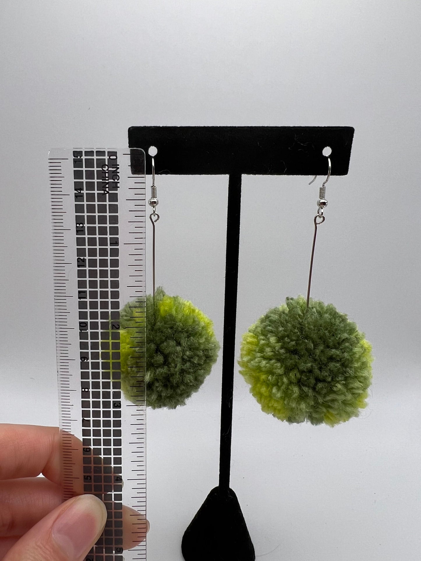 Green Ombre Pom Pom Earrings