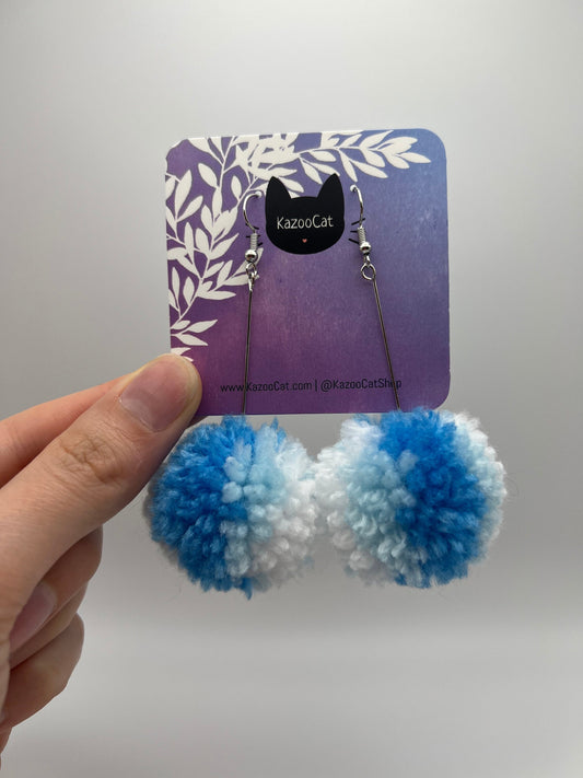 Light Blue Ombre Pom Pom Earrings