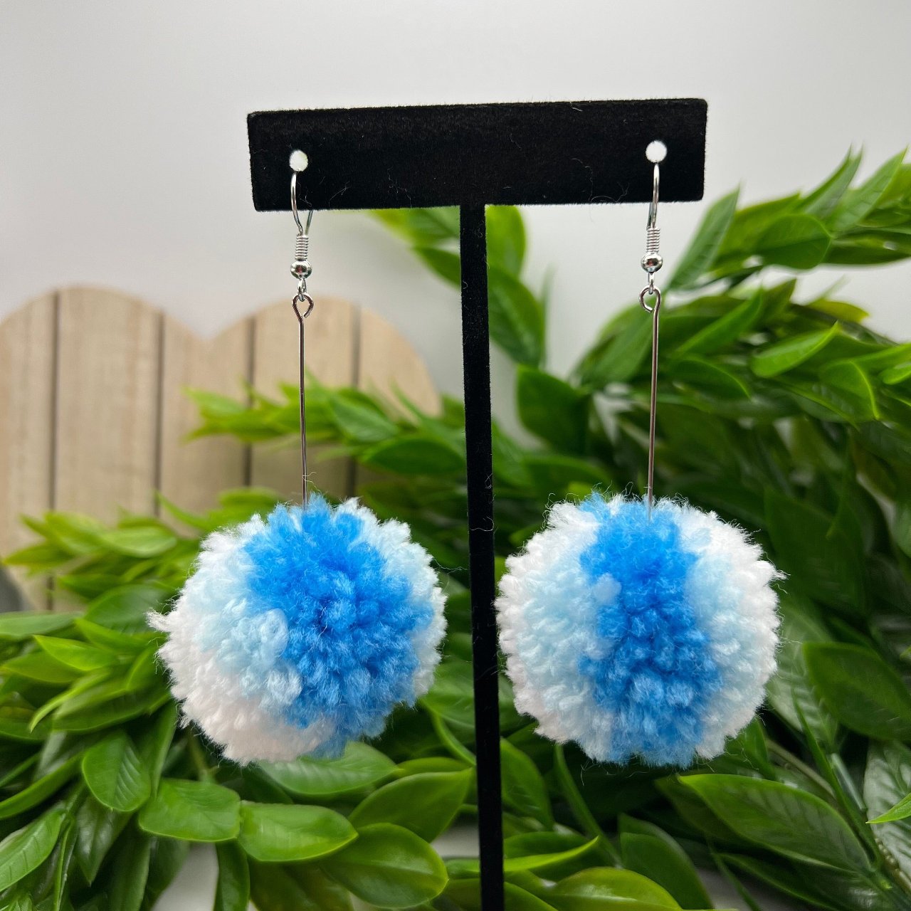 Light Blue Ombre Pom Pom Earrings