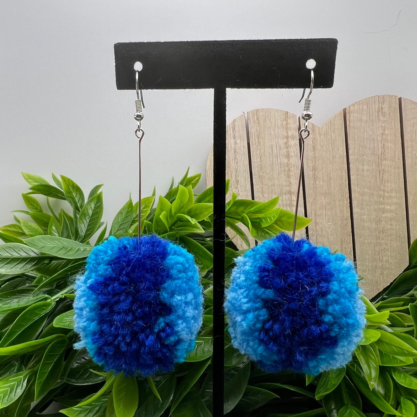 Dark Blue Ombre Pom Pom Earrings