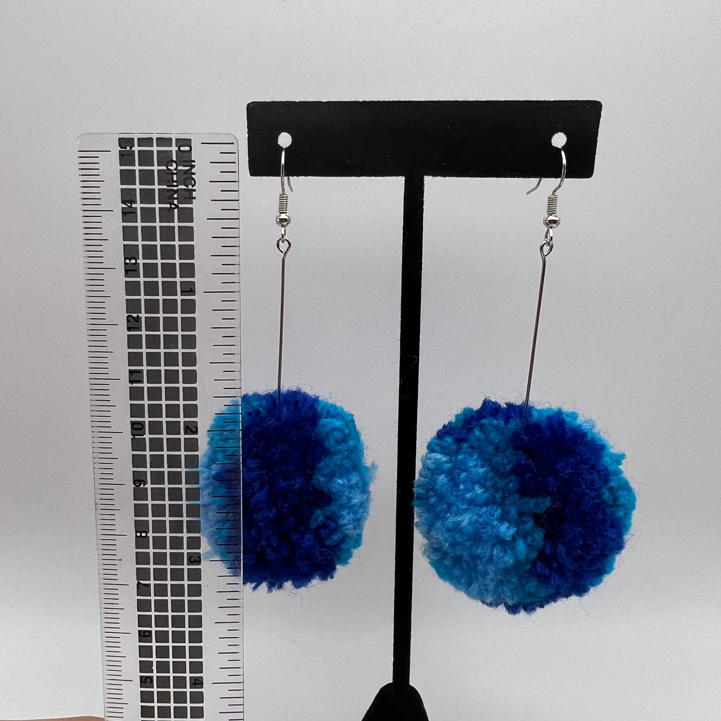 Dark Blue Ombre Pom Pom Earrings