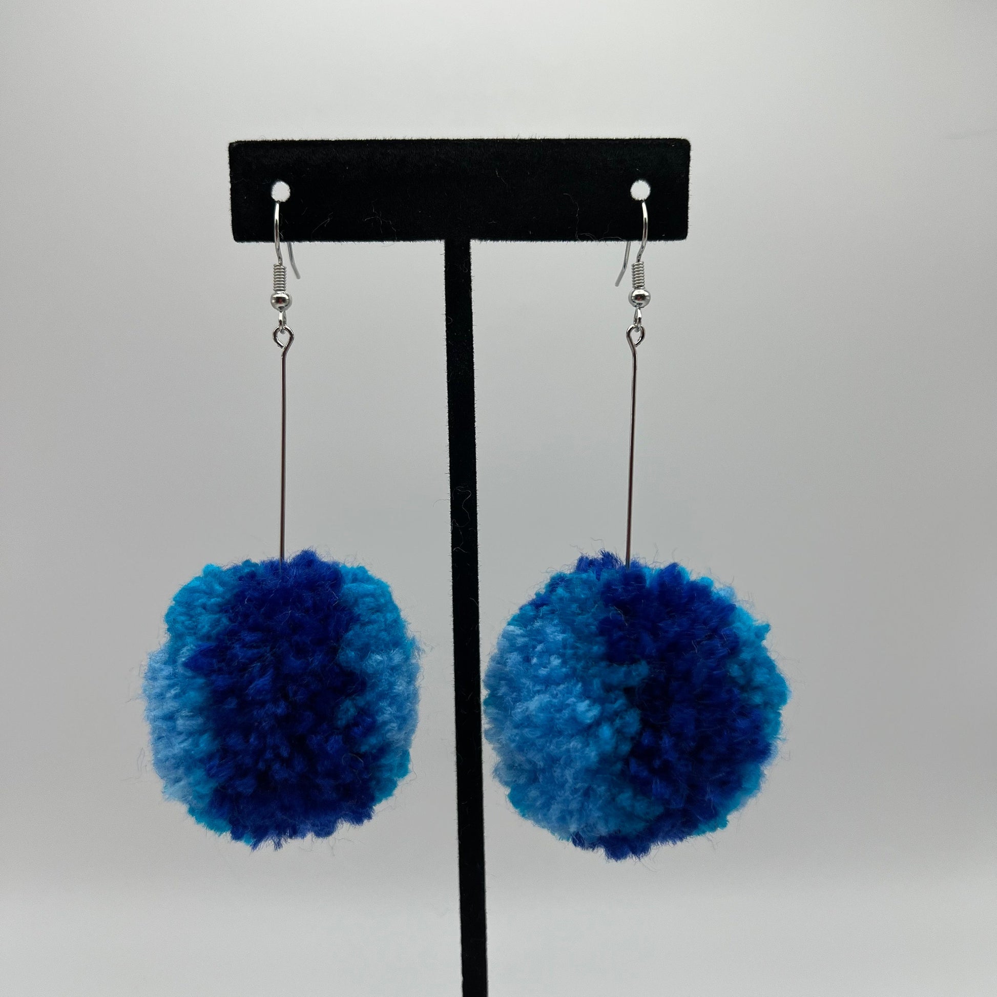 Dark Blue Ombre Pom Pom Earrings