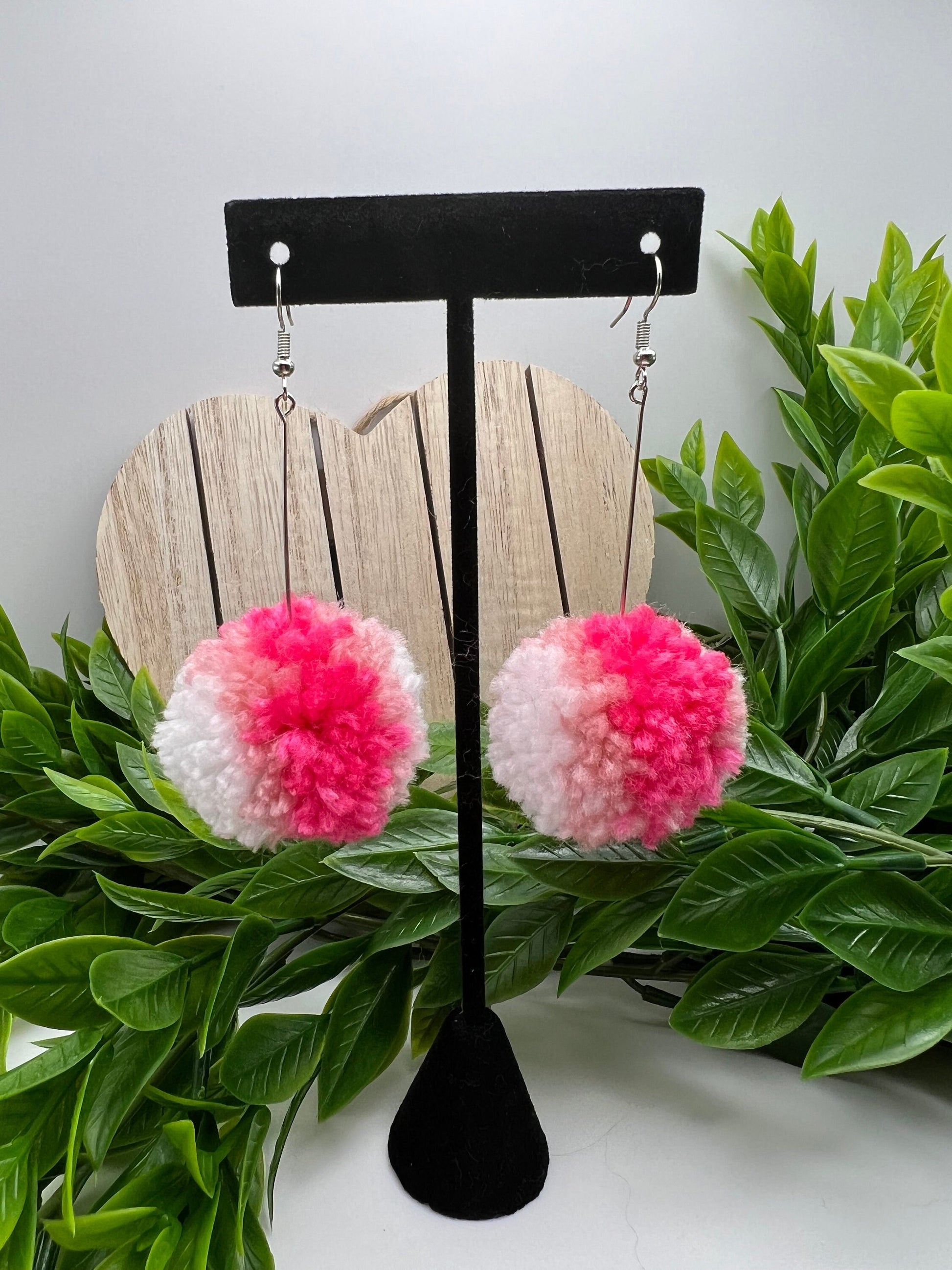 Pink Ombre Pom Pom Earrings