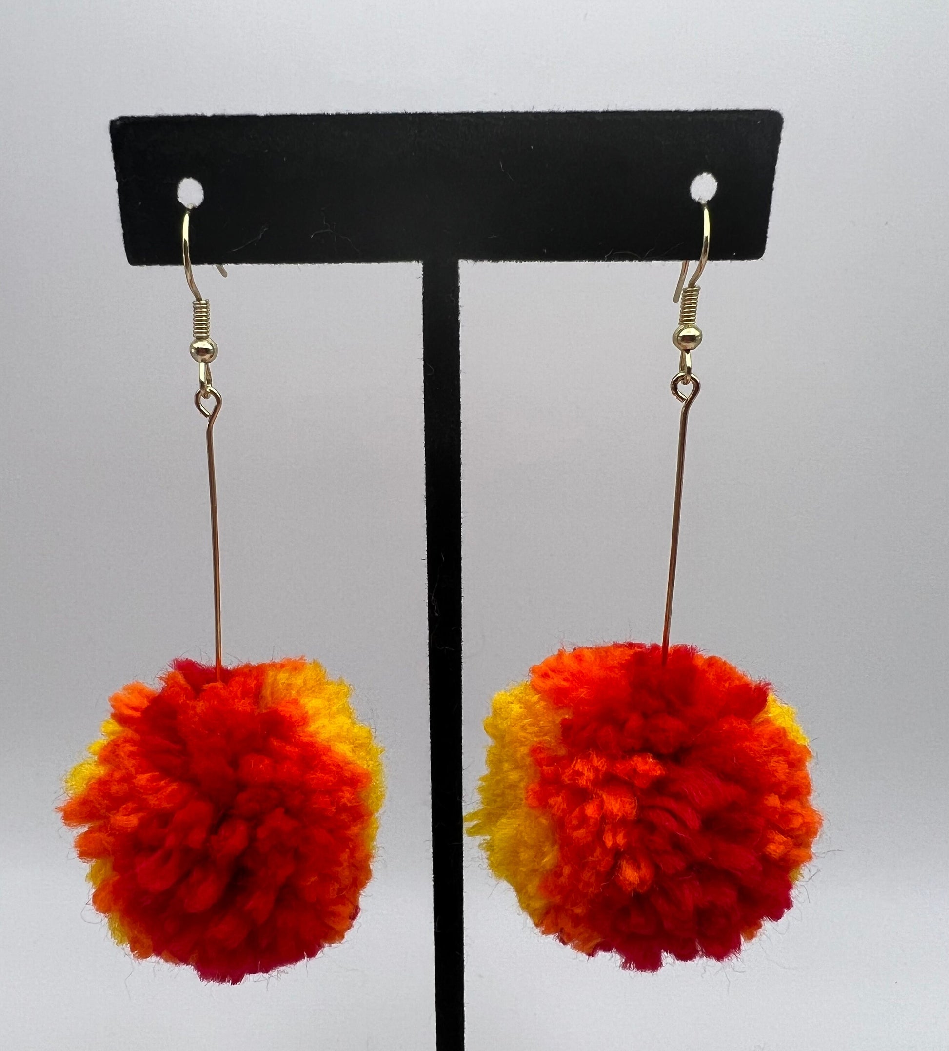 Fire Ombre Pom Pom Earrings