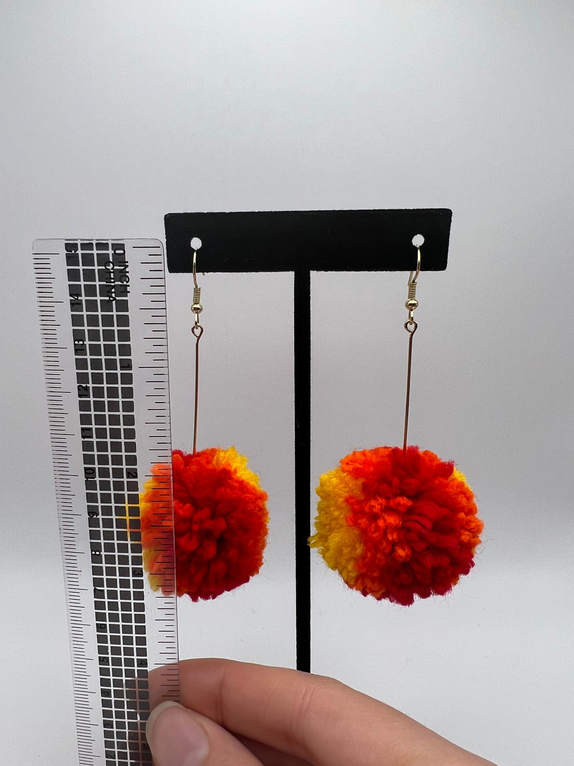 Fire Ombre Pom Pom Earrings