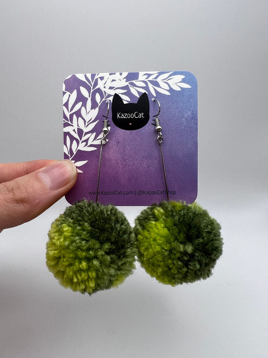 Green Ombre Pom Pom Earrings