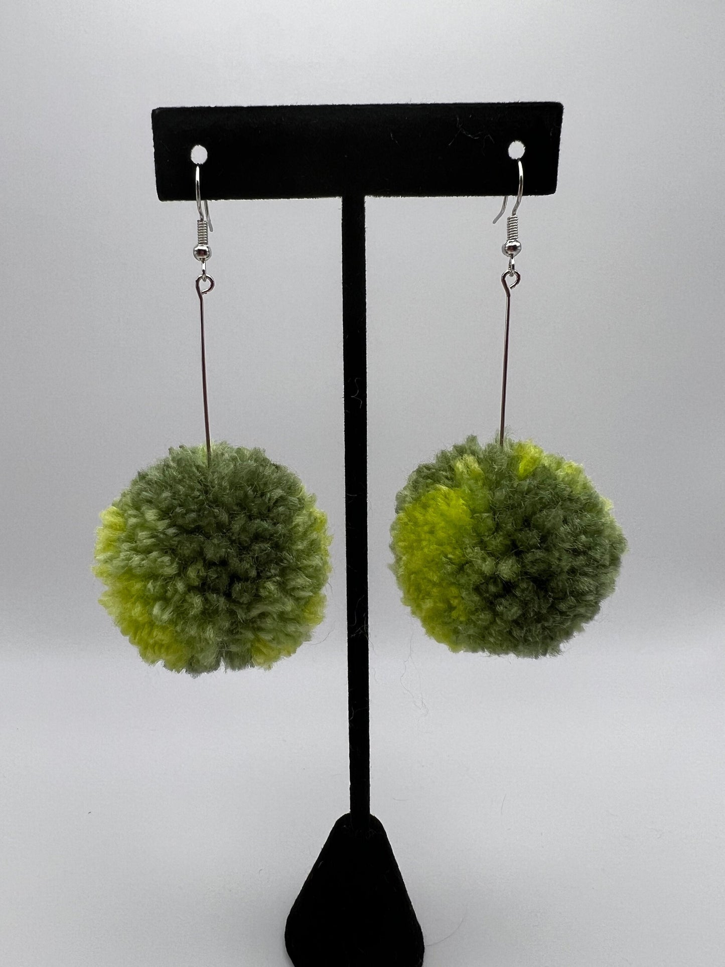 Green Ombre Pom Pom Earrings