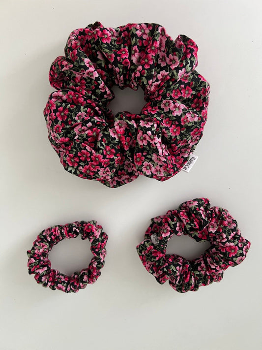 Floral Red and Pink Scrunchie