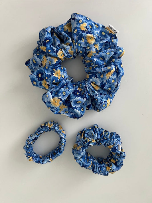 Floral Blue and Yellow Scrunchie