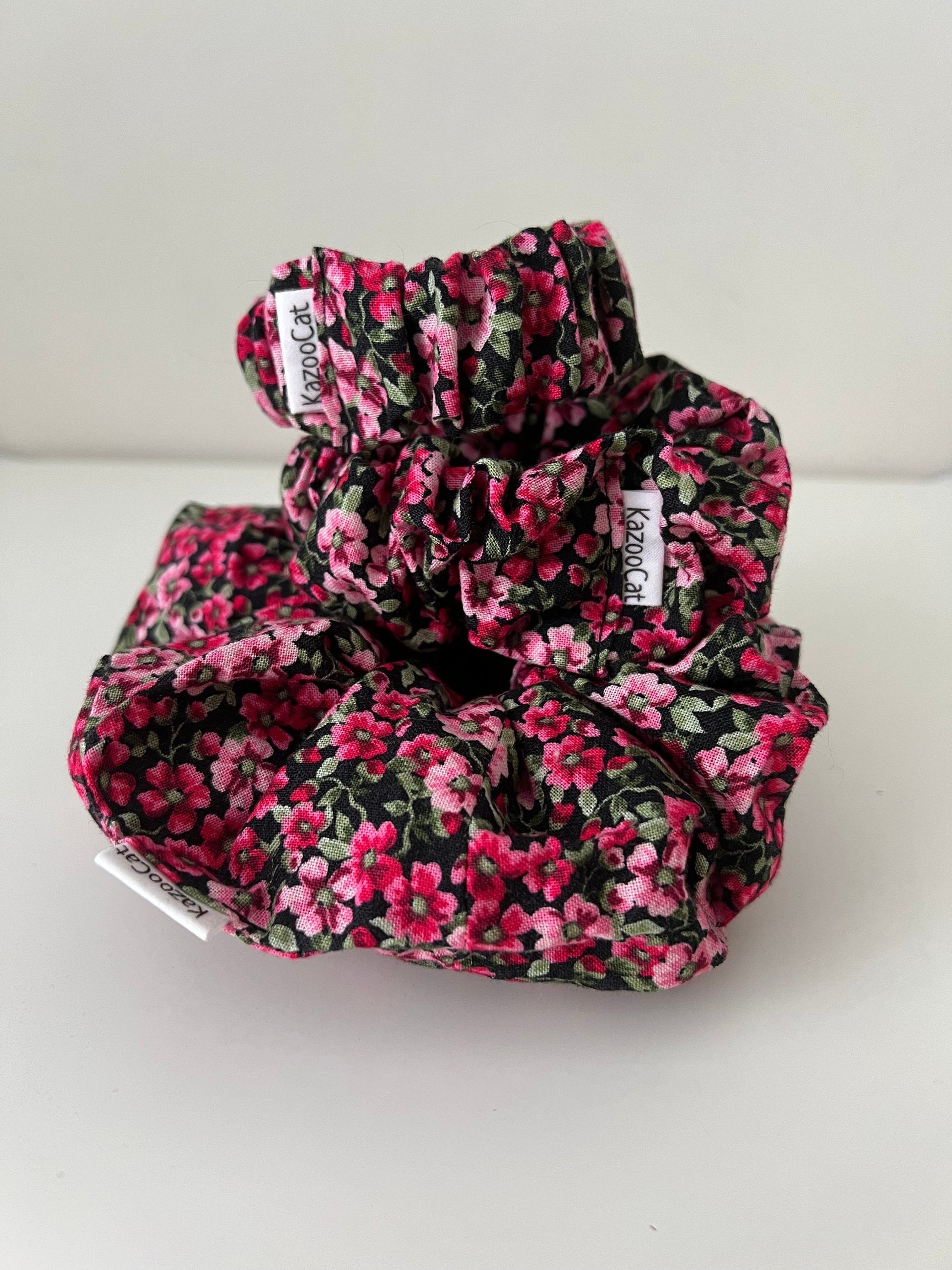 Floral Red and Pink Scrunchie