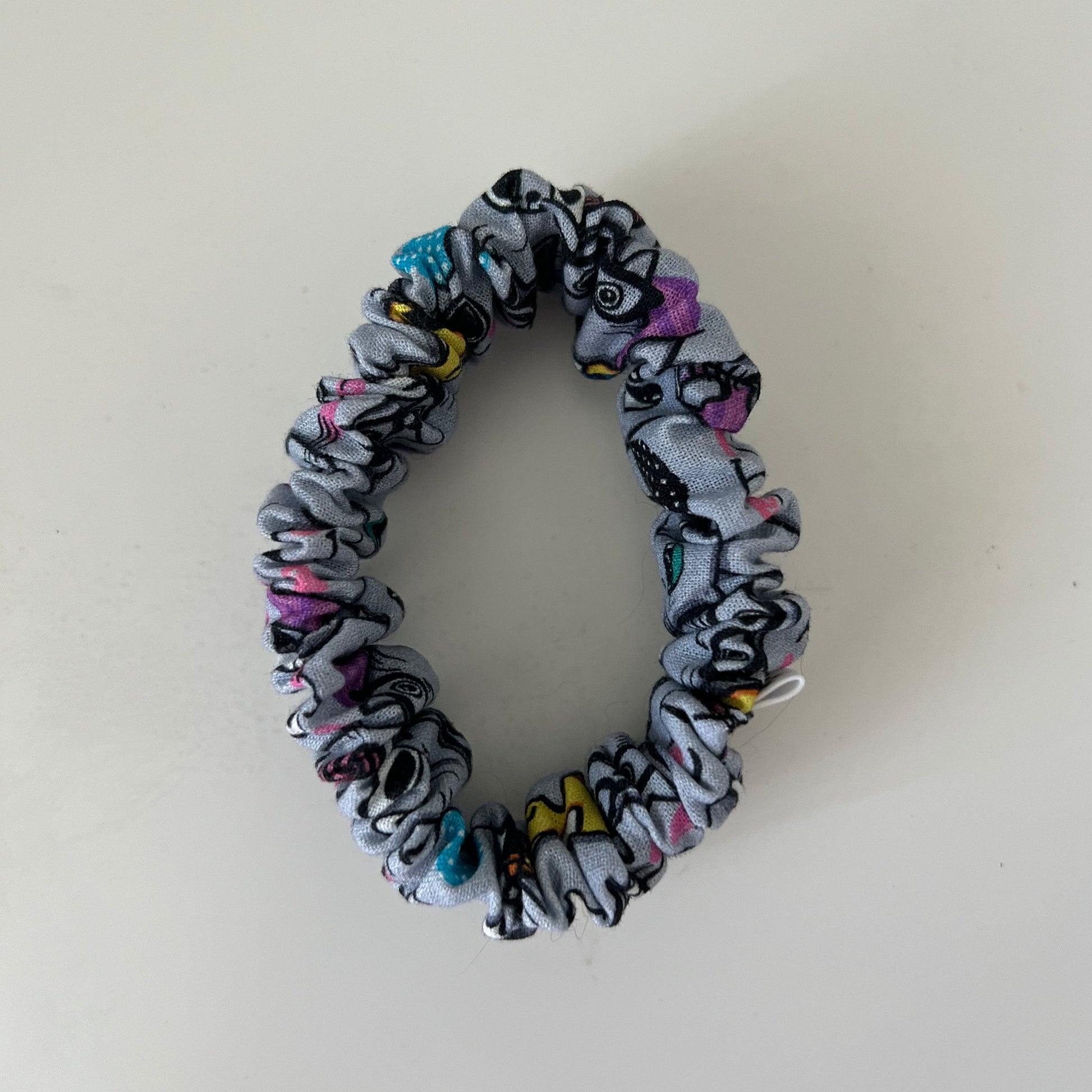 Grey Cartoon Cat Scrunchie - Handmade Hair Accessory