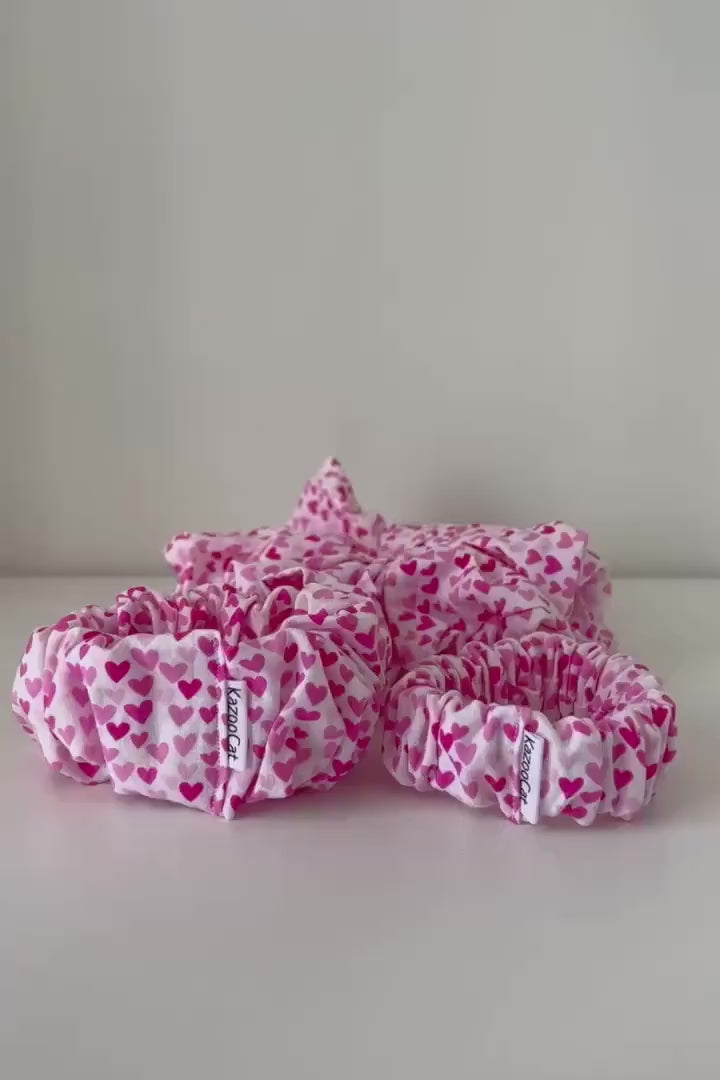 Pink Hearts Scrunchie - Light-Themed Valentine's Hair Accessory