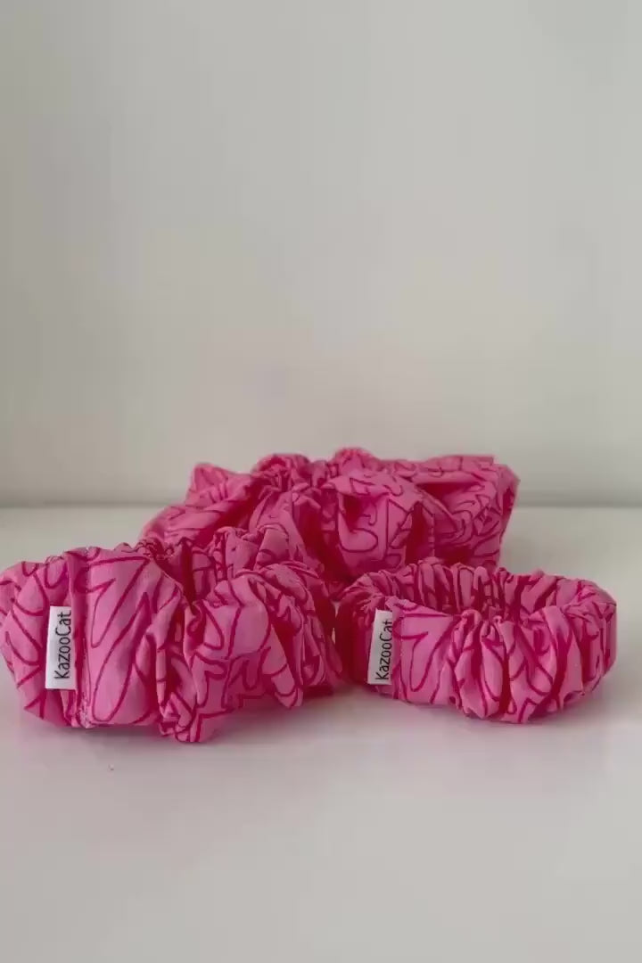 Red Heart Outline Scrunchie - Pink Valentine's Hair Accessory