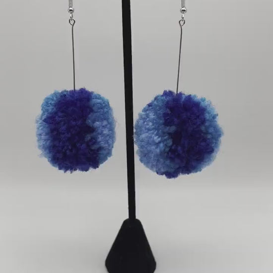 Dark Blue Ombre Pom Pom Earrings