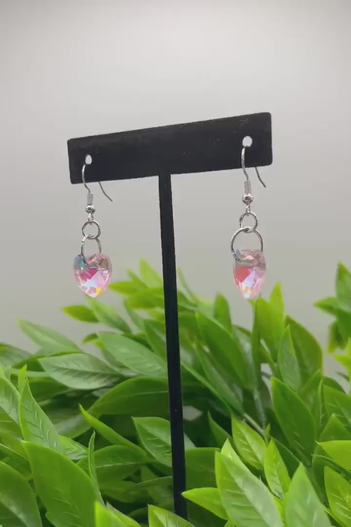 Heart Gem Earrings - Faceted light pink glass gem accessory