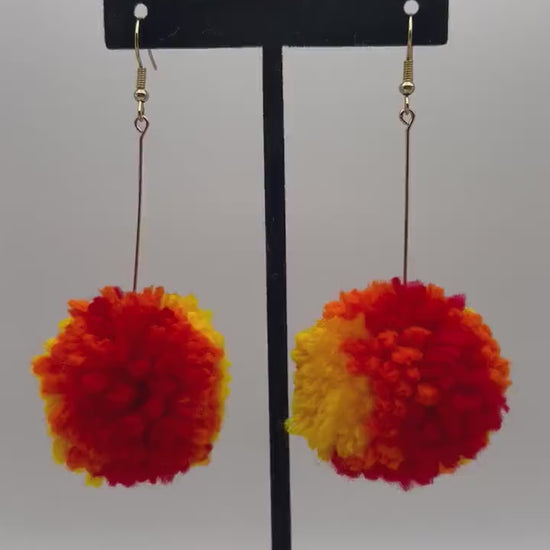 Fire Ombre Pom Pom Earrings