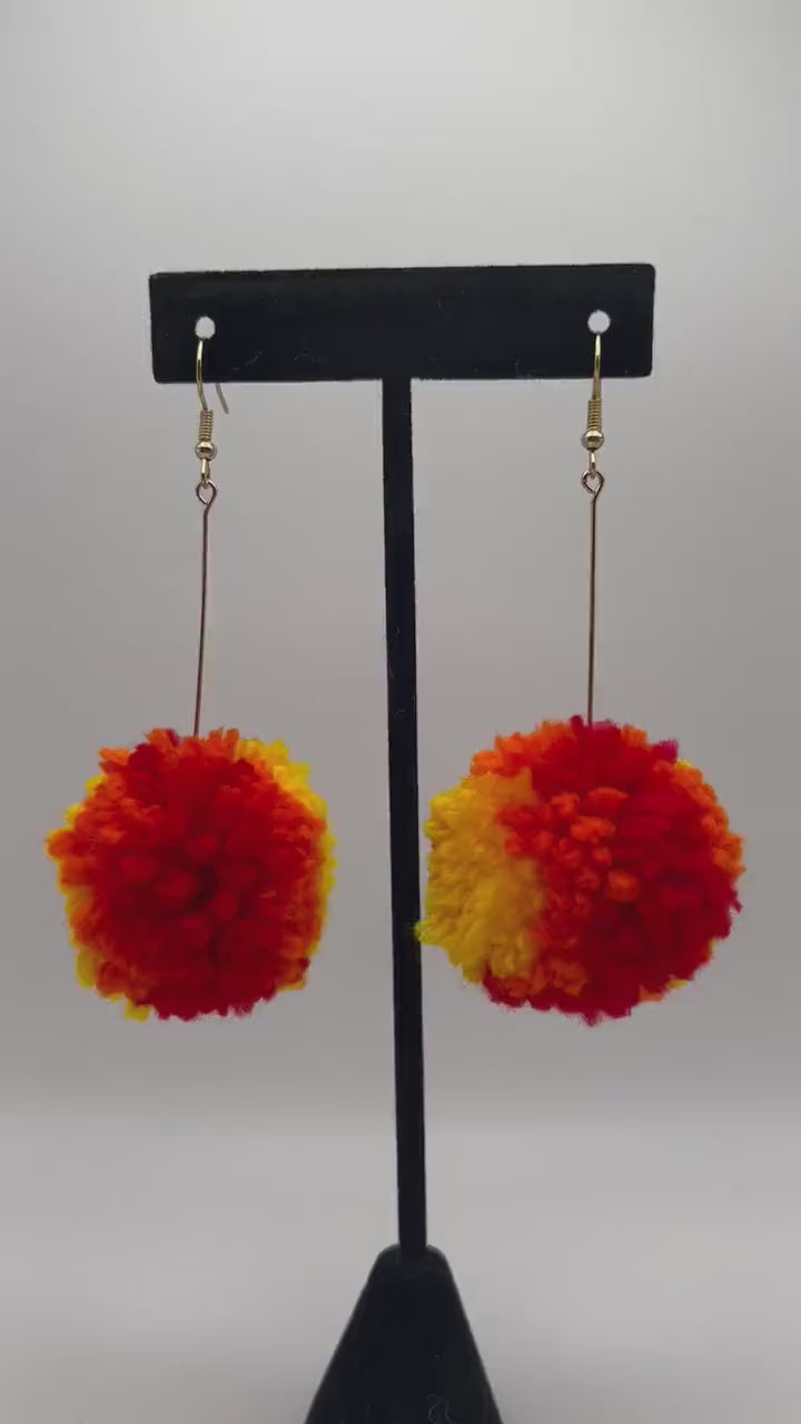 Fire Ombre Pom Pom Earrings